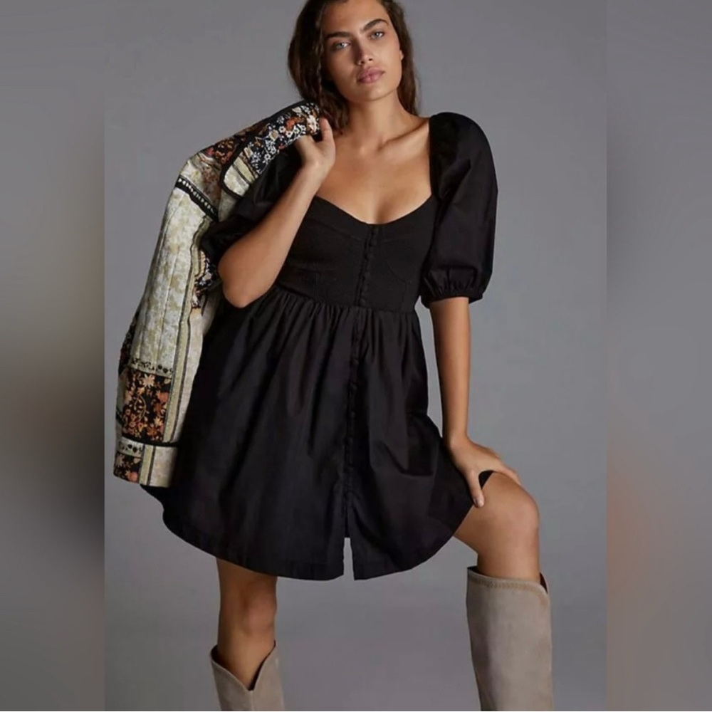 Anthropologie Maeve Black Puff Sleeve Dress